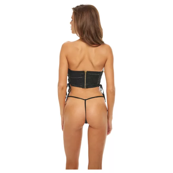 Bombshell - bustier set leopardmönstrad med trosa - svart - L