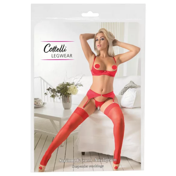 Cottelli - Strumpbyxor med spets - röd - 5/XL
