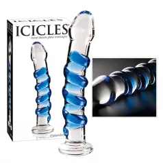 Icicles No. 5 - glasdildo spiral - transparent blå