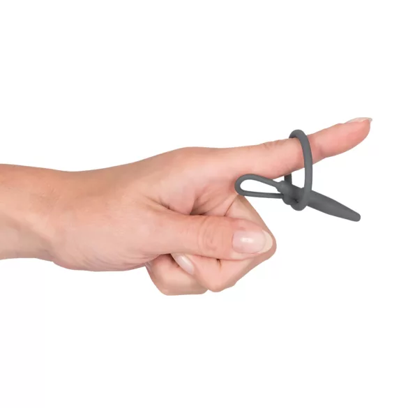 Penisplug - dilator med silikon ollonring - konisk - grå