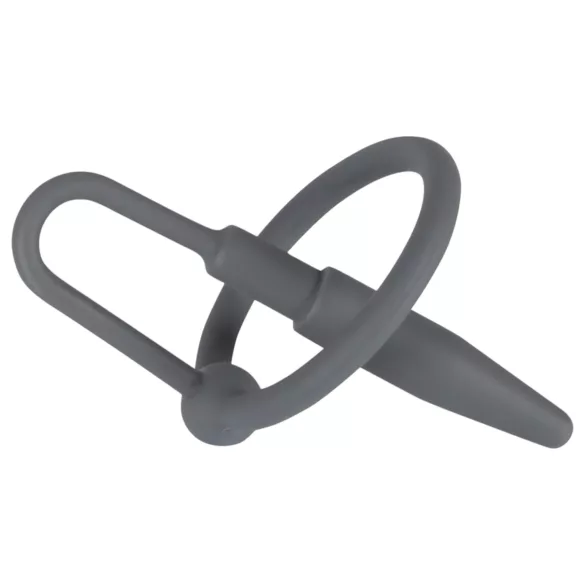 Penisplug - dilator med silikon ollonring - konisk - grå