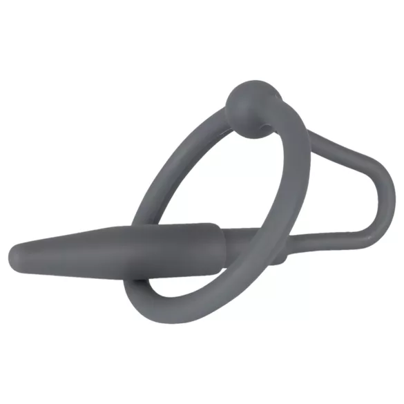 Penisplug - dilator med silikon ollonring - konisk - grå