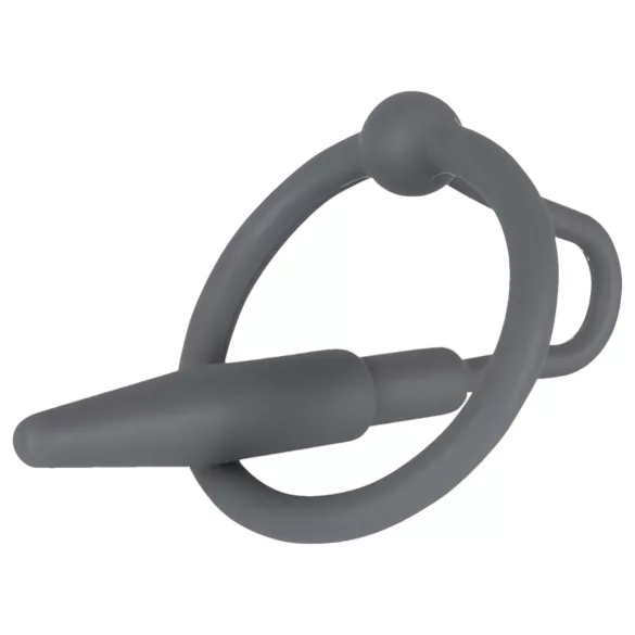 Penisplug - dilator med silikon ollonring - konisk - grå