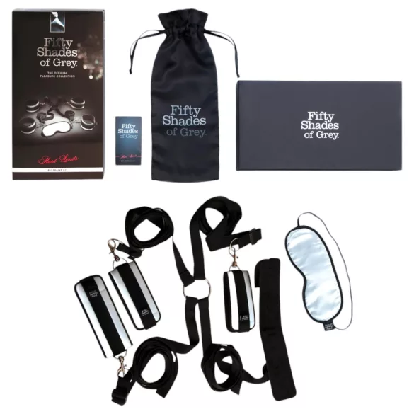 Fifty Shades of Grey - bondage set - handfängsel ögonbindel flogger grå