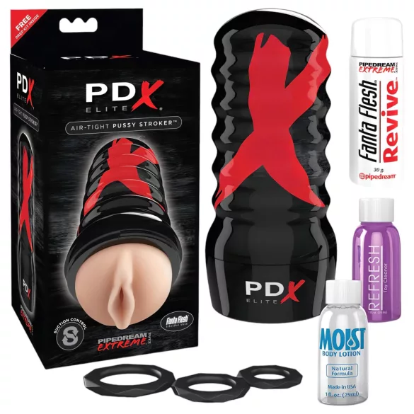 PDX Elite - masturbationsturbator - lufttät sugfunktion - naturfärg