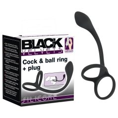   Black Velvet – Tunn dildo med penis- och pungskringla (svart)