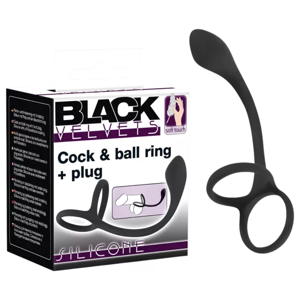Black Velvets - analdildo med penis- och pungring - svart