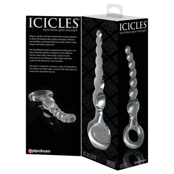 Icicles No. 67 - glasdildo med kulor - transparent
