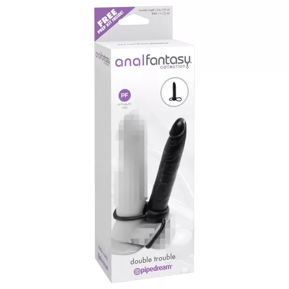analfantasy - dubbel änddildo med remmar - svart