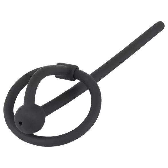 Penisplug - penisring med silikon - ihålig dilator - svart