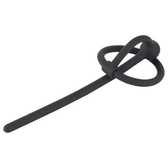Penisplug - penisring med silikon - ihålig dilator - svart