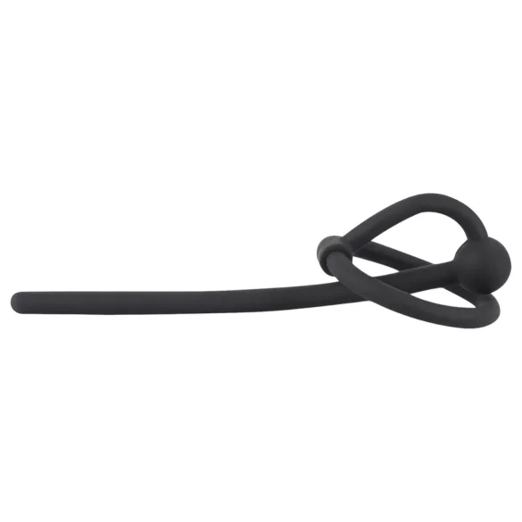 Penisplug - penisring med silikon - ihålig dilator - svart