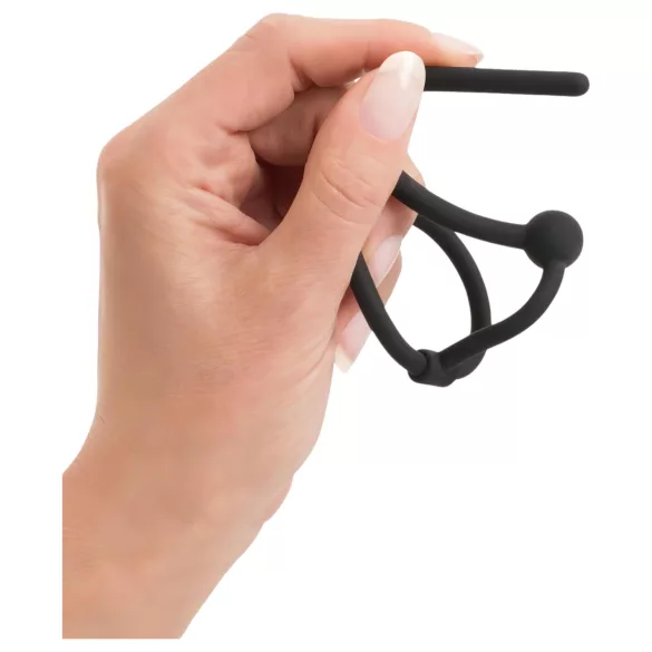 Penisplug - penisring med silikon - ihålig dilator - svart