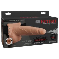 Fetish Strap-On - spruttdildo med sele - hudfärgad - 19 cm