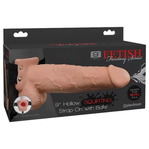 Fetish Strap-On 9 - strap-on dildo med hålighet och sprutfunktion - naturfärg