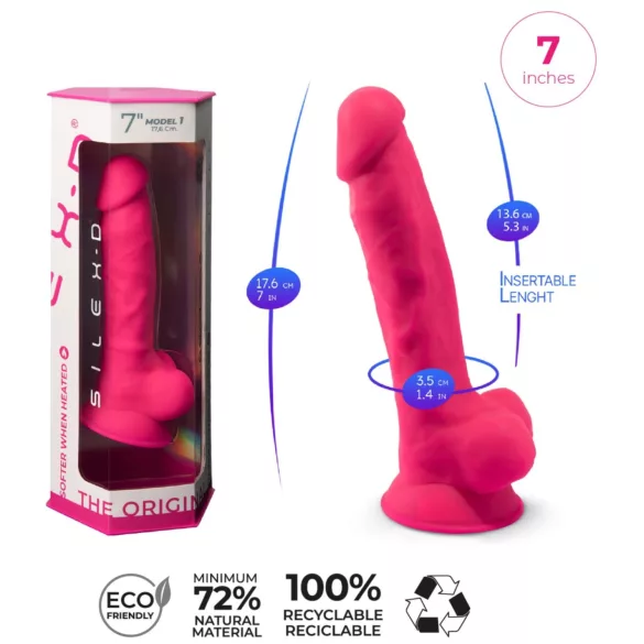 Silexd 7 - dildo med sugpropp och testiklar - 17,5 cm (rosa)