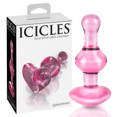 Icicles No. 75 - analplugg hjärtformad - glas - rosa