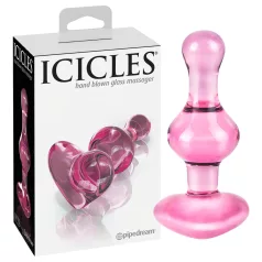Icicles No. 75 - analplugg hjärtformad - glas - rosa