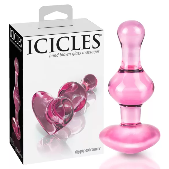 Icicles No. 75 - analplugg hjärtformad - glas - rosa