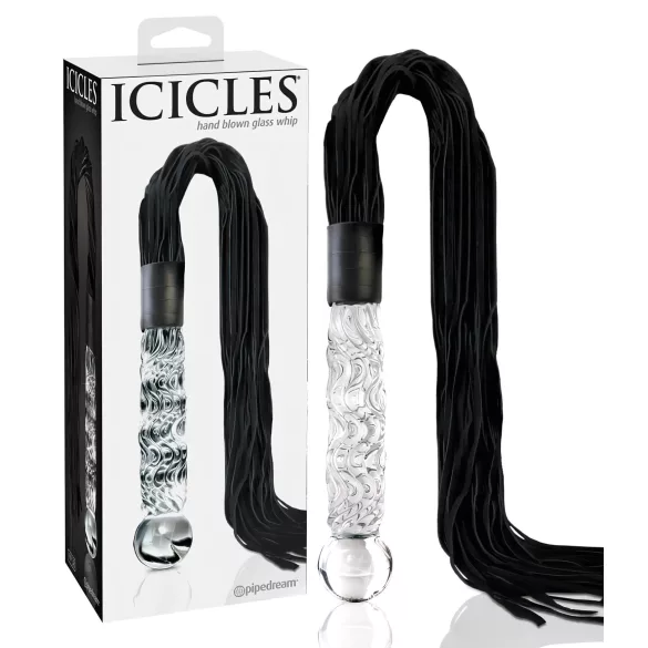 Icicles No. 38 - piska i läder och dildo i glas - transparent/svart