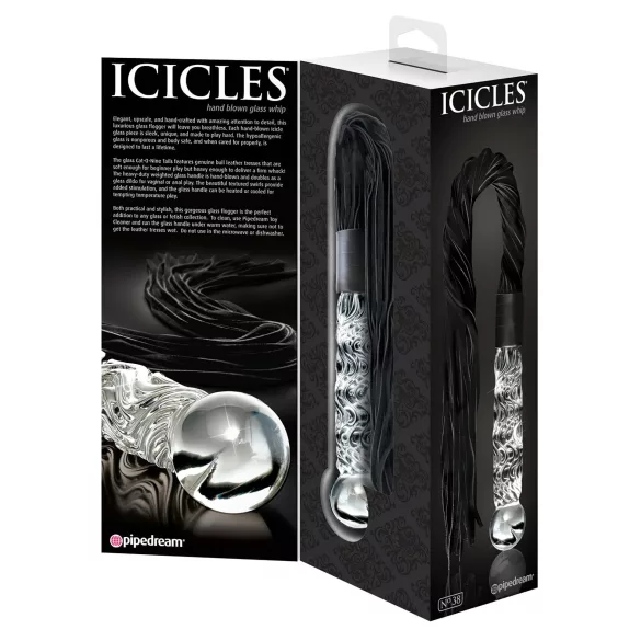 Icicles No. 38 - piska i läder och dildo i glas - transparent/svart