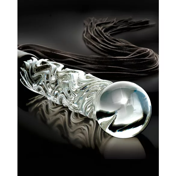 Icicles No. 38 - piska i läder och dildo i glas - transparent/svart