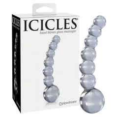 Icicles No. 66 - glasdildo böjd med kulor - transparent