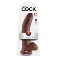   King Cock 9 - stort dildo med sugkopp och testiklar (23 cm) - brun