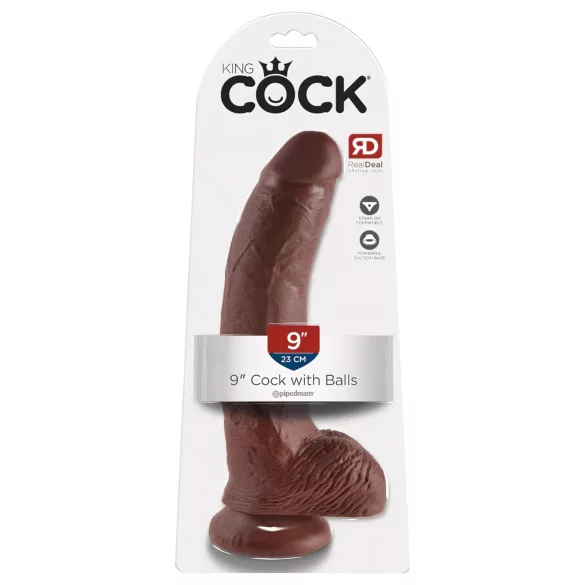 King Cock - dildo med sugpropp och pung - brun - 23 cm