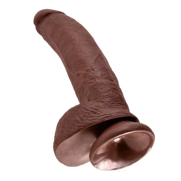 King Cock - dildo med sugpropp och pung - brun - 23 cm