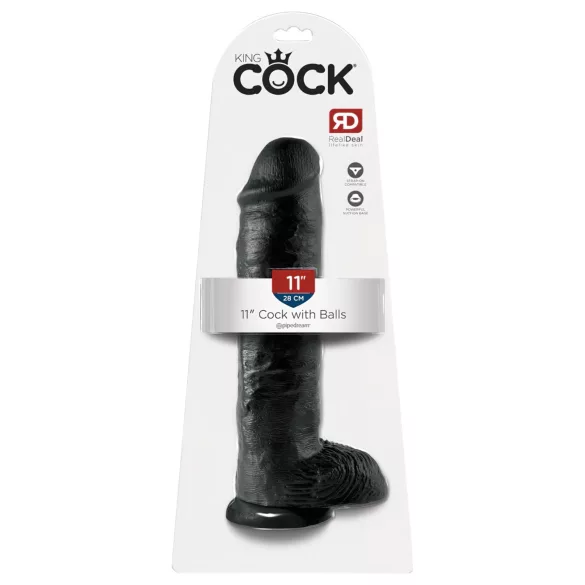 King Cock 11 - dildo med sugkopp och pung - svart 28cm