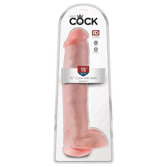 King Cock 15 - dildo med pung och sugkopp (38 cm, naturfärg)