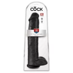 King Cock 15 - dildo med sugkopp och pung - svart 38cm