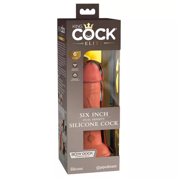 King Cock Elite 6 - realistisk dildo med sugkopp - 15 cm - mörk