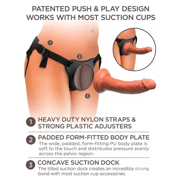 King Cock Elite Comfy - strap-on dildo med sele - mörk hudfärg