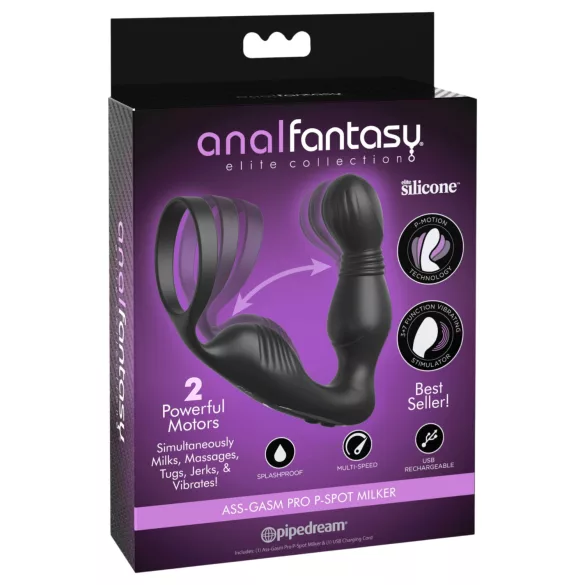 Anal Fantasy Elite - prostatavibrator med penisring (svart)