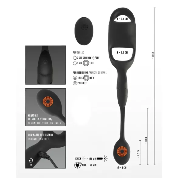 Rebel - penis- och pungring med analvibrator (svart)