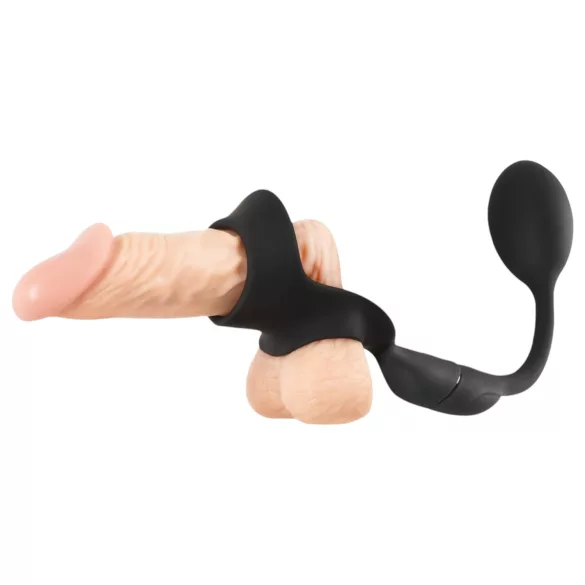 Rebel - penis- och pungring med analvibrator (svart)