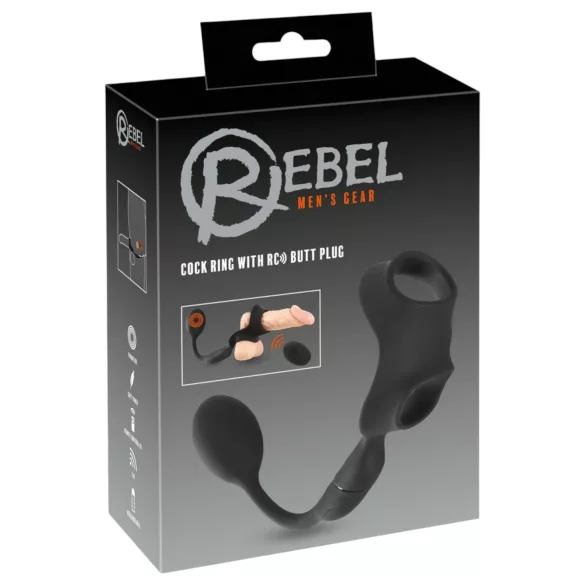 Rebel - penis- och pungring med analvibrator (svart)