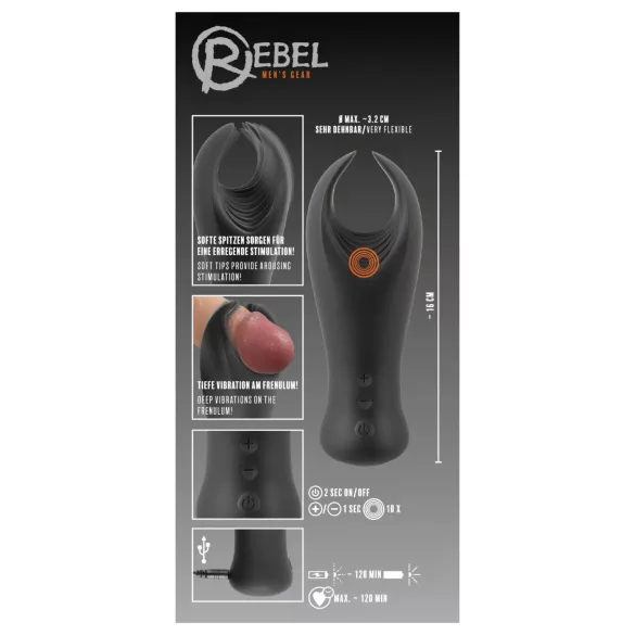 Rebel - penismasturbator med vibration - svart
