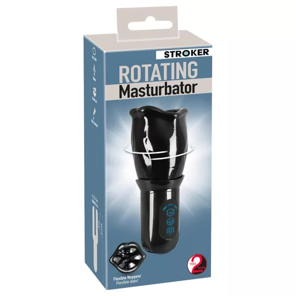 You2Toys - STROKER Rotating - uppladdningsbar, roterande konstgjord mun‑masturbator (svart)