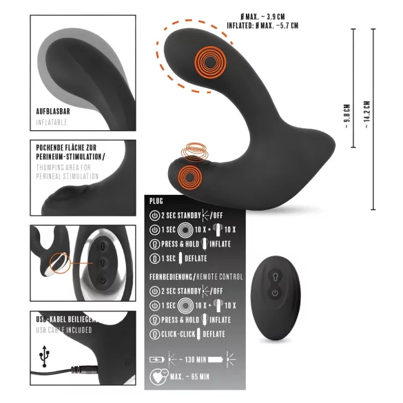 Rebel RC - uppladdningsbar fjärrstyrd uppblåsbar analvibrator - svart