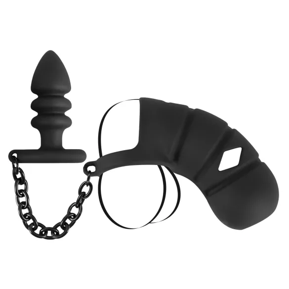 Black Velvets - peniskorg med analplugg - silikon - svart