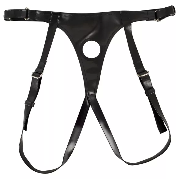 SMILE - strap-on dubbel dildo med byxa - silikon lila/svart