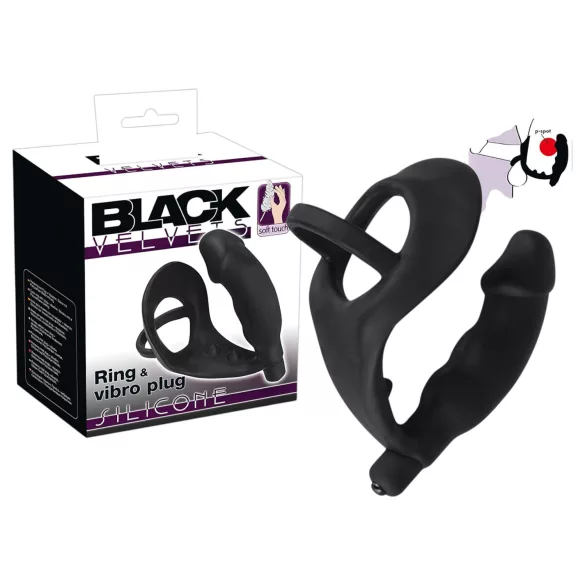 Black Velvets - analvibrator med penisring och pungvibrator - svart