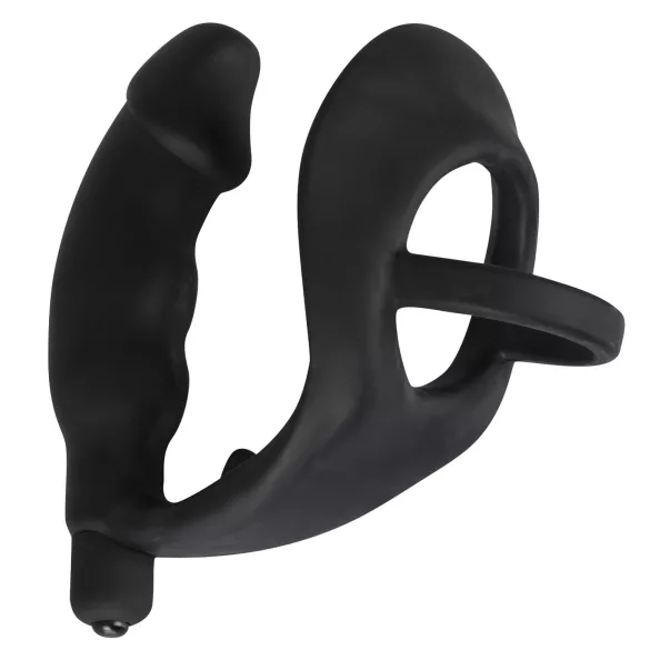 Black Velvets - analvibrator med penisring och pungvibrator - svart
