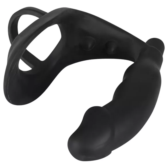 Black Velvets - analvibrator med penisring och pungvibrator - svart