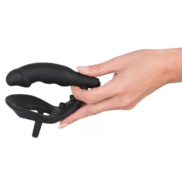 Black Velvets - analvibrator med penisring och pungvibrator - svart