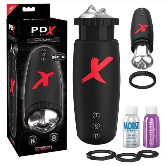 PDX Moto Bator - automatisk masturbator med sugande rörliga läppar - svart