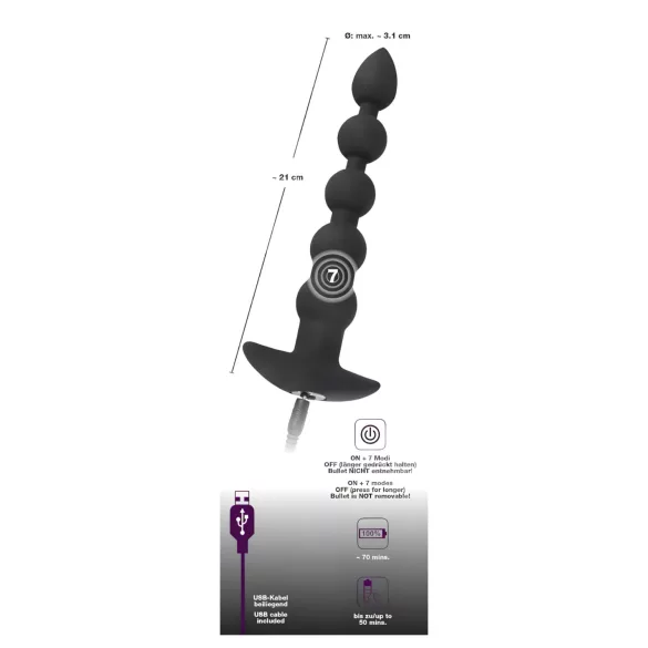 Black Velvets - uppladdningsbar analvibrator med 5 kulor - svart
